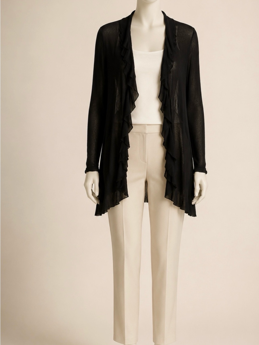 Fever Black Ruffle-Trim Open Cardigan